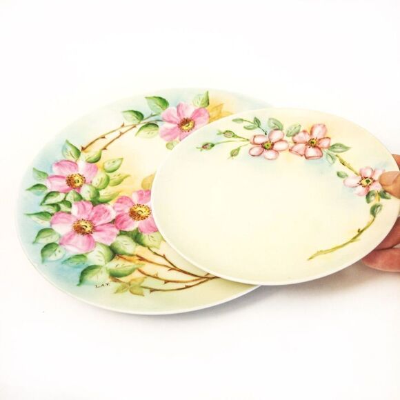 Antique Thomas Sevres Bavaria Hand Painted Signed Pink Dogwood Floral Plate - Picture 9 of 13